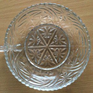 Vintage glass bowl plate with handle floral design